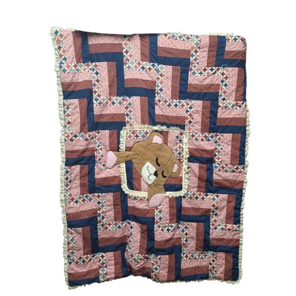 Quilted Baby Blanket Pink Blue Fuzzy Bear Basic Fluffy Comforter Crib Infant